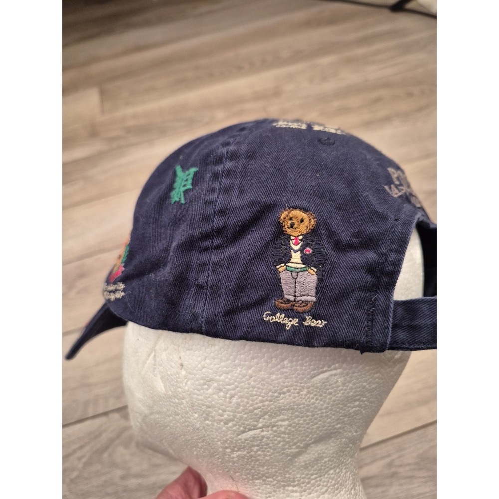 Polo Ralph Lauren College Bear Crest All Over Embroidery Navy Blue Hat Mens OS - Picture 6 of 14